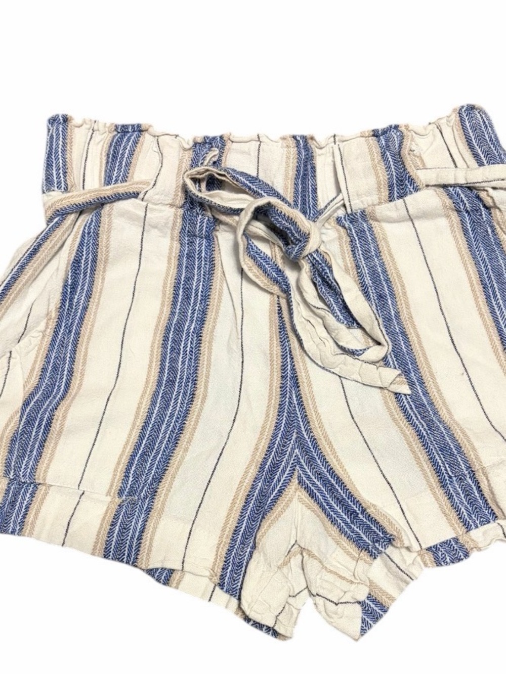 Indigo Rein Striped High-Waist Drawstring Shorts - Blue & Cream
